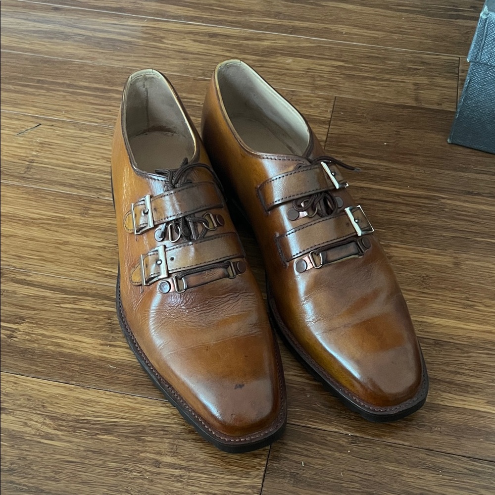 Men's Brown Leather Monk Strap Shoes